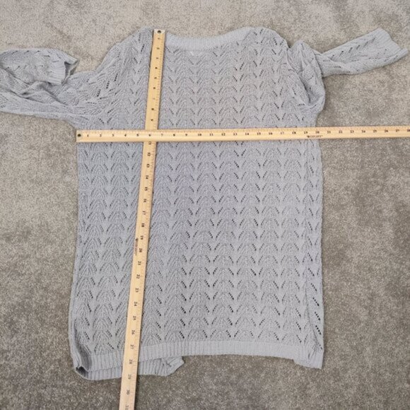 Foxxy Lady Women's Cardigan Size L Gray Cotton Knit Openwork Casual Resortwear - Picture 6 of 8